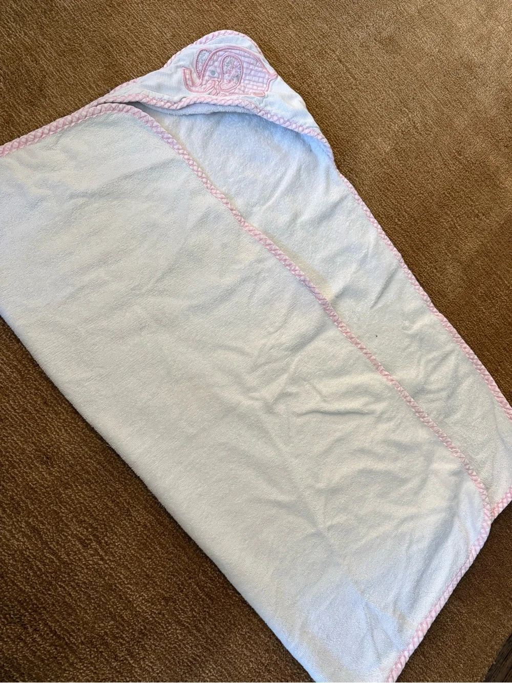 Baby Hooded Towel with Pink Trim